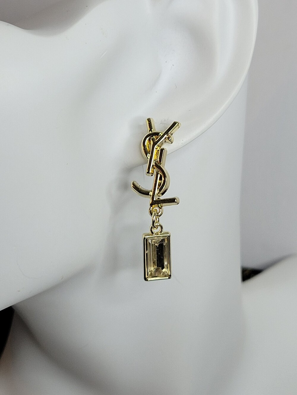 Elegant Gold Crystal YSL Earings, New - Picture 3 of 5